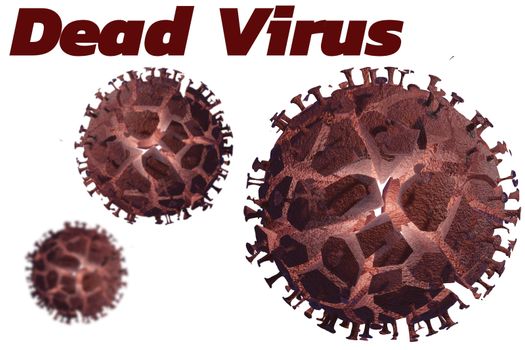 Dead corona virus or virus destruction after medical from vaccine on red background. 3D render