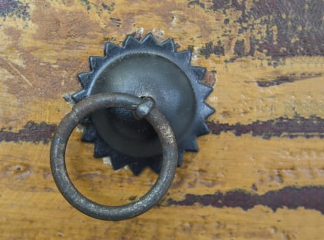 old iron pull on aged vintage wooden desk drawer