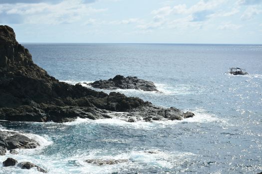 AURORA, PH - APRIL 21 - Rock formation and sea at Danao beach resort on April 21, 2019 in Dingalan, Aurora, Philippines.