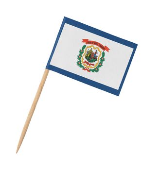 Small paper US-state flag on wooden stick - West Virginia - Isolated on white