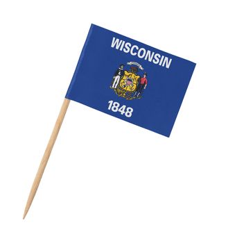 Small paper US-state flag on wooden stick - Wisconsin - Isolated on white