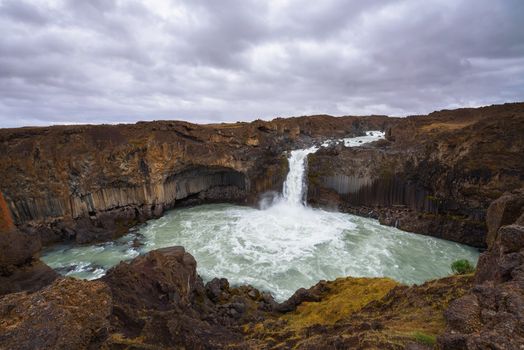 Aldeyjarfoss waterfalls in northern Iceland. It is situated in the Highlands of Iceland at the Sprengisandur Highland Road.