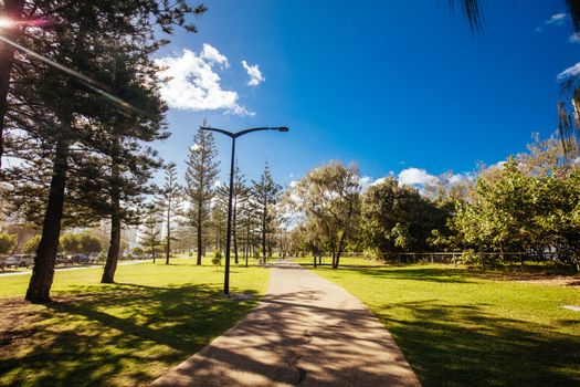 Pratten Park on a warm spring day in Broadbeach, Gold Coast, Queensland, Australia