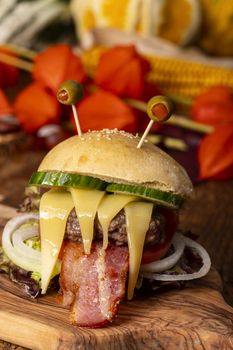 monster burger for halloween on wood