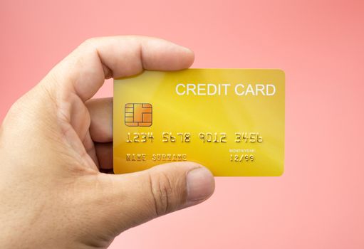 Hand man holding credit card mockup.