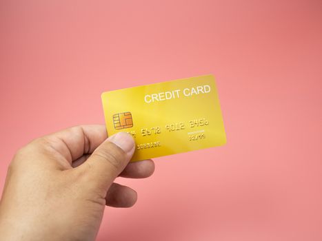 Hand man holding credit card mockup.