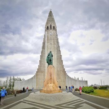 Reykjavik, Iceland, July 2019: Hallgrimskirkja or church of Hallgrimur, Lutheran parish church, by state architect Guðjón Samúelsson. Tallest building in Iceland.