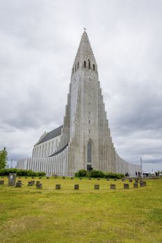 Reykjavik, Iceland, July 2019: Hallgrimskirkja or church of Hallgrimur, Lutheran parish church, by state architect Guðjón Samúelsson. Tallest building in Iceland.