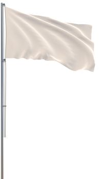 White flag waving in the wind, white background, realistic 3D rendering image