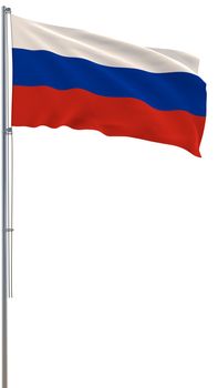 Russia flag waving in the wind, white background, realistic 3D rendering image