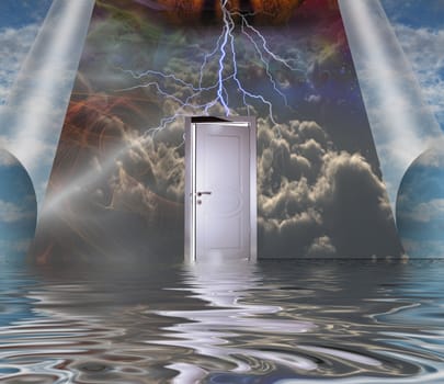Opening to another world. 3D rendering