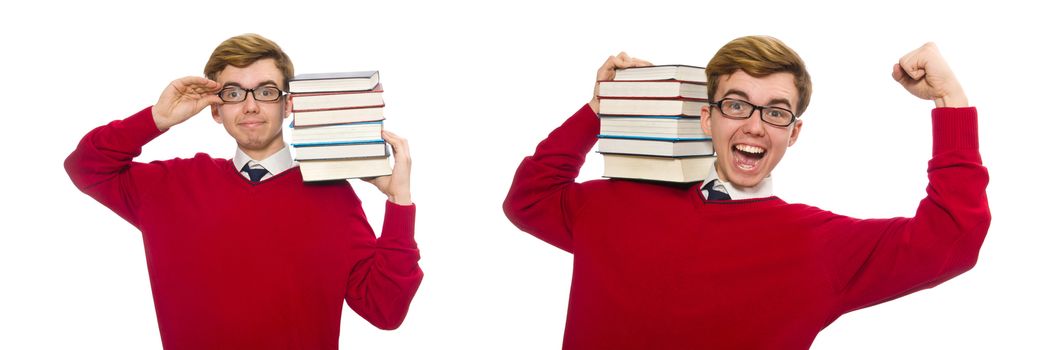 University student with book isolated on white