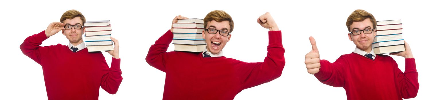 University student with book isolated on white