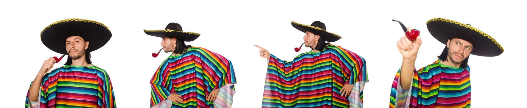 Handsome man in vivid poncho isolated on white