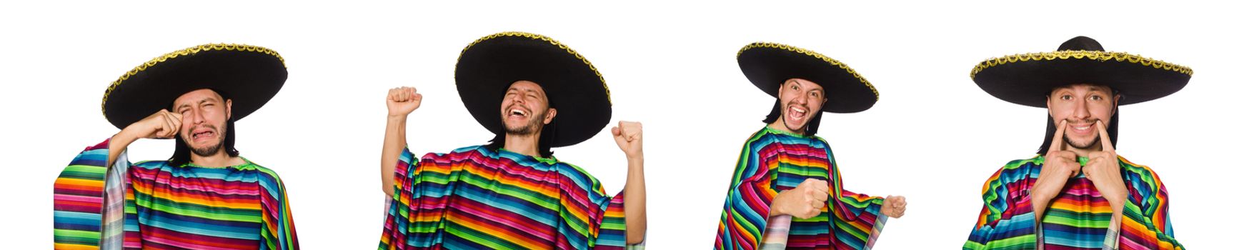 Handsome man in vivid poncho isolated on white