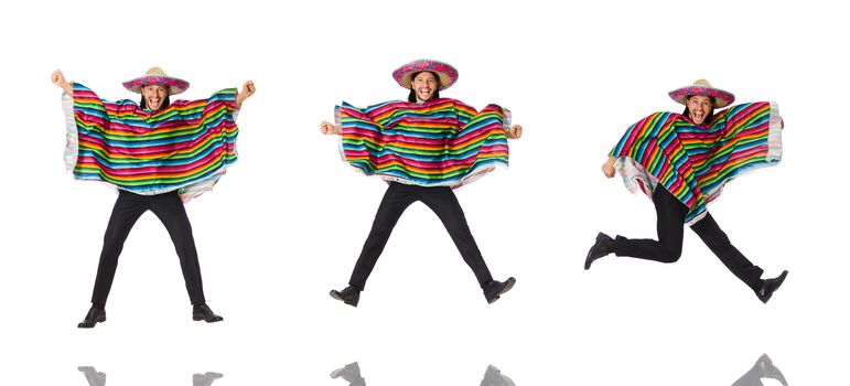 Handsome man in vivid poncho isolated on white