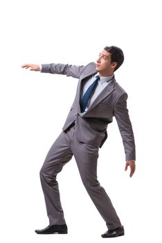 Young puppet businessman isolated on white background