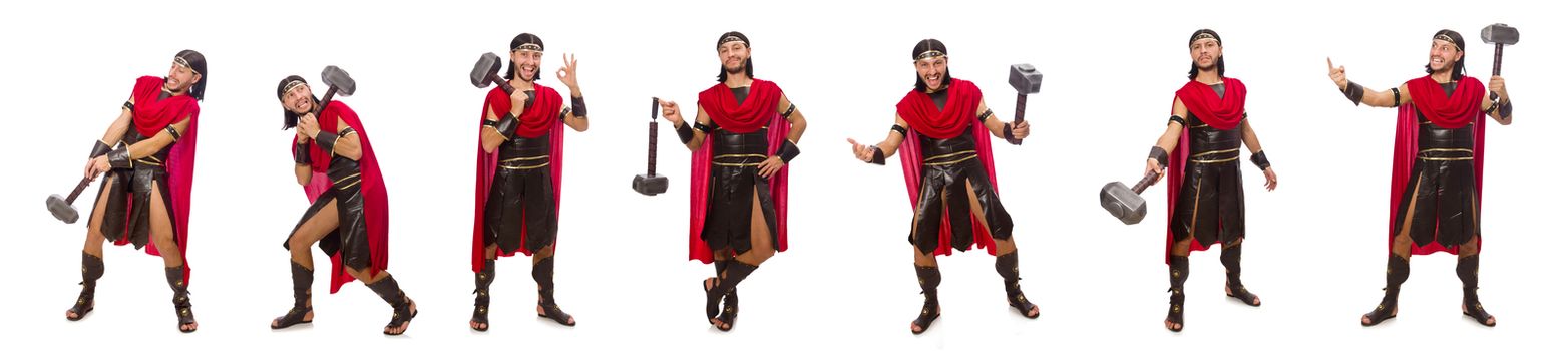 Gladiator with hammer isolated on white