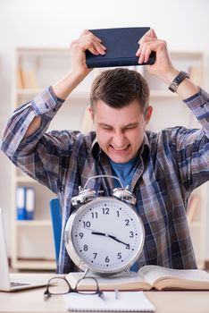 Student getting late with exam preparation