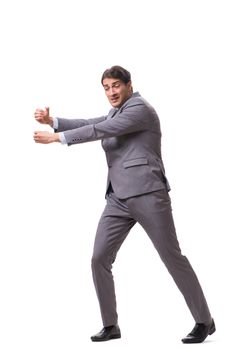 Young puppet businessman isolated on white background