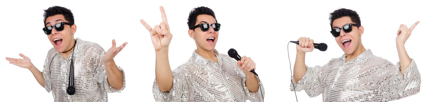 Man with mic isolated on white
