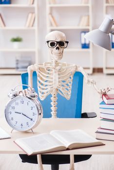 Student skeleton preparing for exams