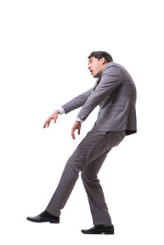 Young puppet businessman isolated on white background