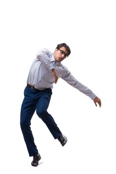 Young puppet businessman isolated on white background