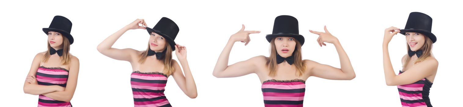 A young woman with hat isolated on white