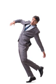 Young puppet businessman isolated on white background