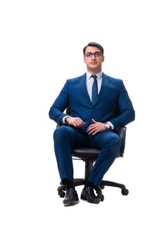 Businessman sitting on chair isolated on white