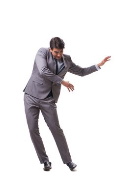 Young puppet businessman isolated on white background