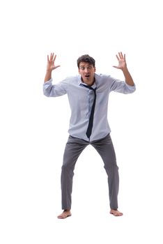 Barefooted businessman isolated on white background