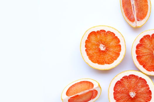High vitamin C. Juicy grapefruit on white background.