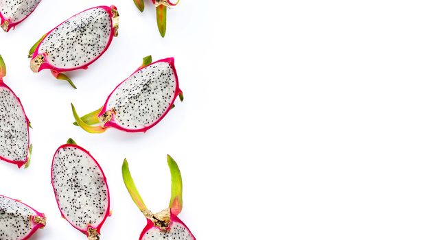Dragon fruit slices, pitaya isolated on white background. Delicious tropical exotic fruit