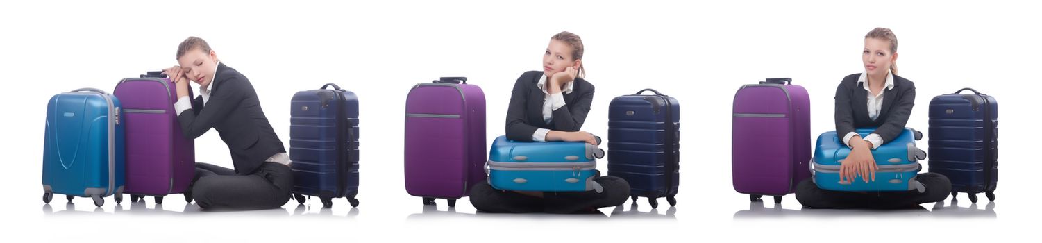 Woman with suitacases preparing for summer vacation