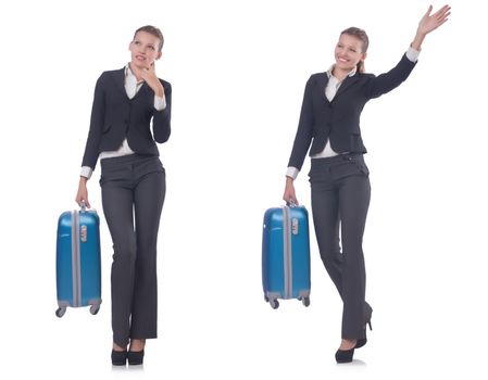 Woman with suitacases preparing for summer vacation