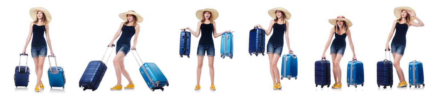 Woman with suitacases preparing for summer vacation