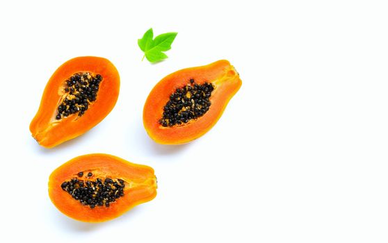 Papaya fruit on white background. Top view