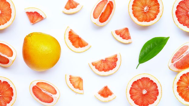 High vitamin C. Juicy grapefruit on white background.