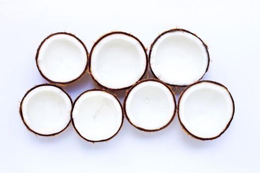 Coconuts isolated on white background. Top view 