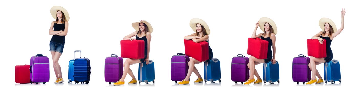 Woman with suitacases preparing for summer vacation