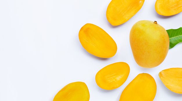 Tropical fruit, Mango  on white background. Top view