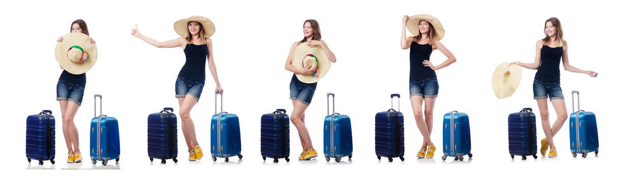 Woman with suitacases preparing for summer vacation