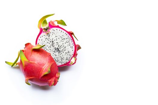 Dragon fruit or pitaya isolated on white background. Copy space