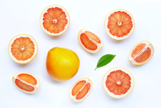 High vitamin C. Juicy grapefruit on white background.