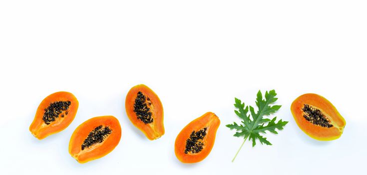 Papaya fruit on white background. Top view