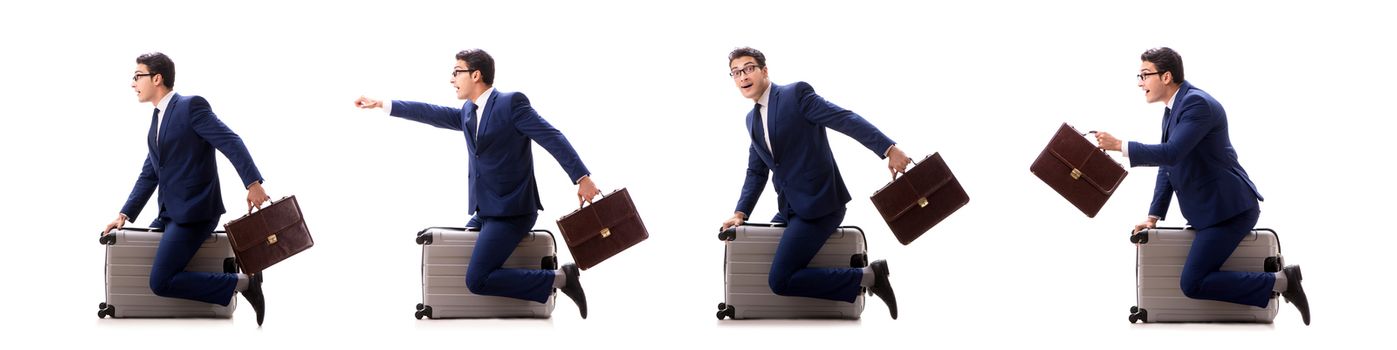 Businessman in business travel concept isolated on white