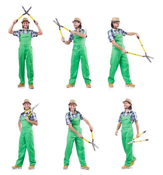 Funny man with shears isolated on white