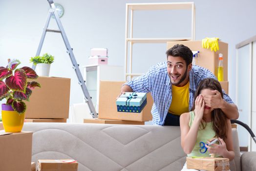 Family preparing for christmas after relocation